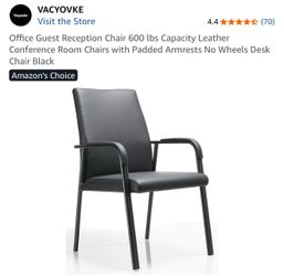 Office Guest Reception Chair 600 lbs Capacity Leather Conference Room Chairs with Padded Armrests No Wheels Desk Chair Black