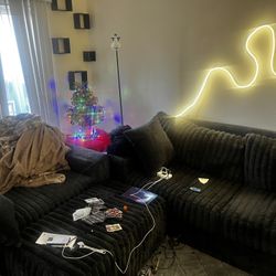 Corduroy Loveseat, Couch, And Ottoman LED Lighting Underneath