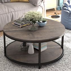 Round Coffee Table with Double Storage