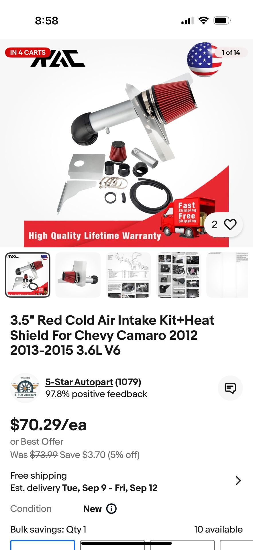 2012 - 2015 Camaro Cold Air Intake