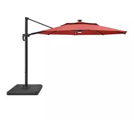 Hampton Bay 11 ft. Aluminum Cantilever Solar LED Offset Patio Umbrella in Chili Red