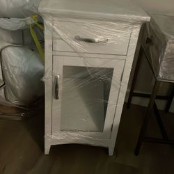 Night Table With Glass Door And A Drawer On Top 