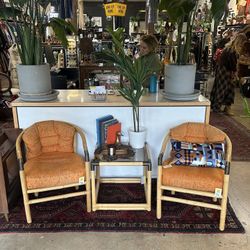 SET 2PC Tan Orange Brass Metal Loose Cushion Chairs / BPRK89