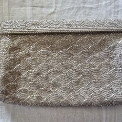 Silver Beaded Evening Clutch