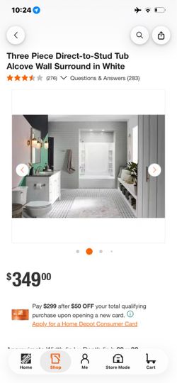 Three Piece Direct-to-Stud Tub Alcove Wall Surround White