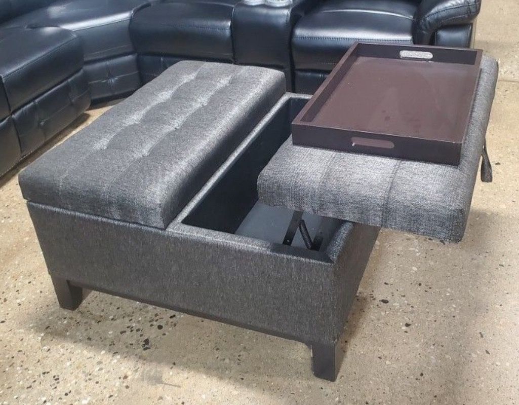 New Lift Tabletop Square Grey Storage Ottoman Coffee Table Bench