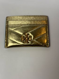 Tory Burch Chevron metallic card case in Gold