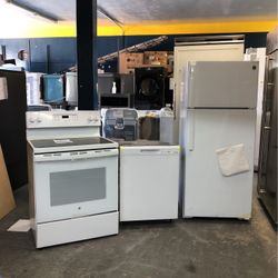 GE White Kitchen Bundle (Dishwasher, Range, Fridge)
