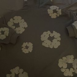 Large Monochrome Black Denim Tear Hoodie