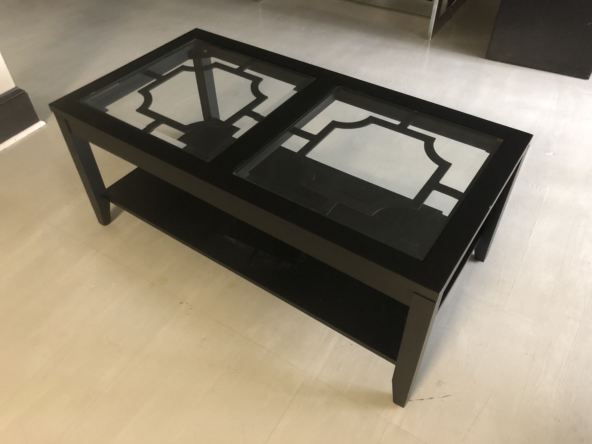 Black Trim, Cast Iron, Glass Coffee Table