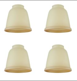 New Aspen Creative amber ceiling fan glass shades. Set has 4 bell-shaped frosted glass shades. Item number is 23167-4.