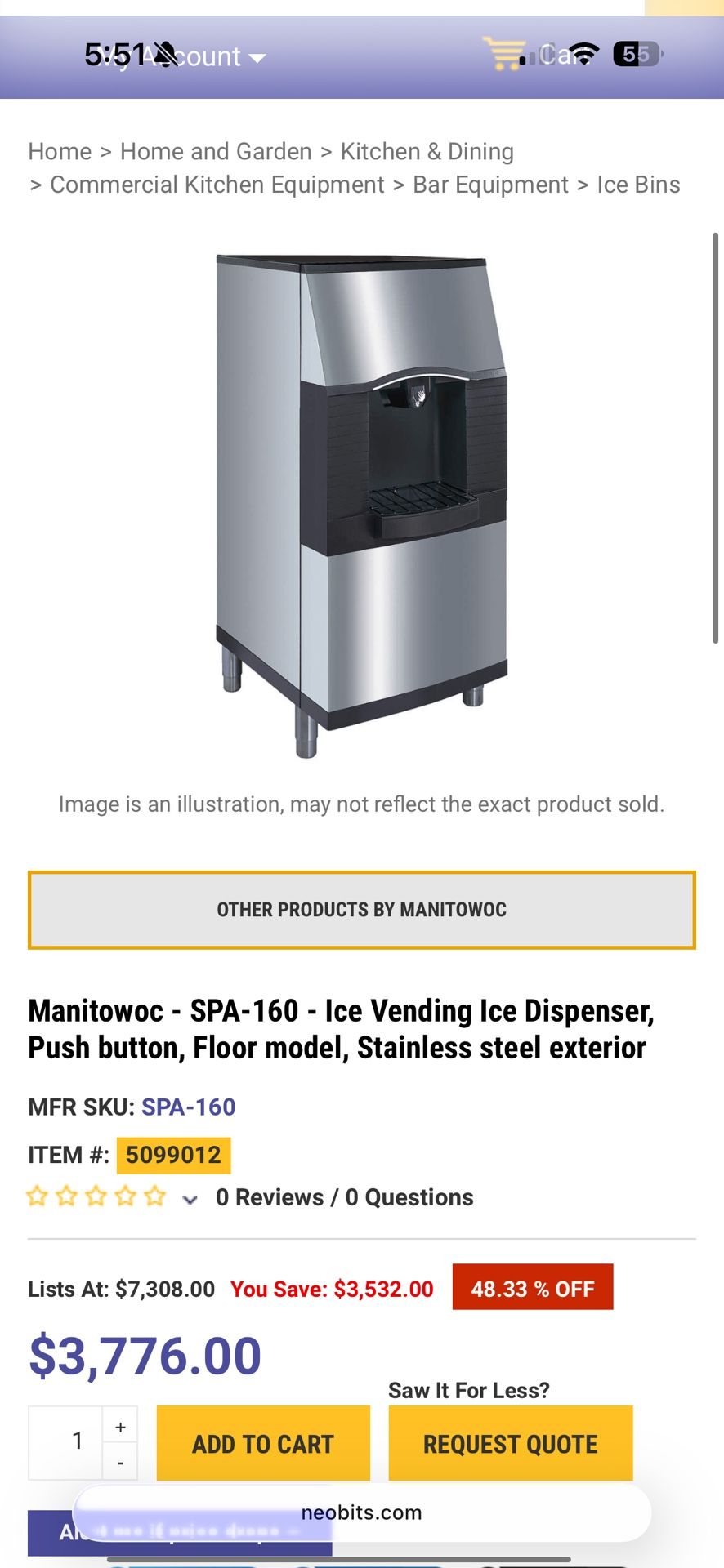Manitowoc- Air Cooled Half Dice Ice Machine/ice Vending Ice Dispenser