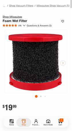 Milwaukee foam wet filter