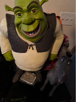 FOR SALE — Shrek 2 Character Replica Statue Set 🍃🐴  Bring the swamp home with this rare-looking Shrek and Donkey display replica set from Shrek 2! P