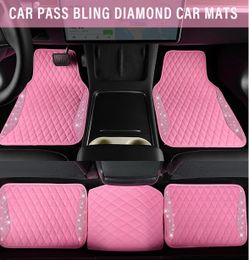 Car Mats Shining Diamond Floor Mats Crystal Rhinestones Sparkly Glitter Carpet Anti-Slip Waterproof Pad Universal Fit for Automotive SUV, Sedan, Van,