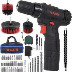 Cordless Drill/Driver Kit, 48pcs Drill Set Lithium-Ion Battery Brushes Tape Measure - 12V Max Drill 280 In-lb Torque, 18+1 Metal Clutch, 3/8" Keyless 