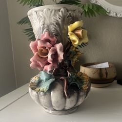 Vintage Porcelain Capodimante Italian Floral Vase 