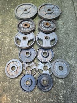 230lb older Olympic Weight Plates 5lb, 10lb, 25lb, 35lb