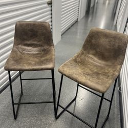 Set of 2 Bar Stool Faux Suede Upholstered Chairs