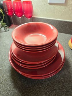 Beautful Unused Red Dishware for 4