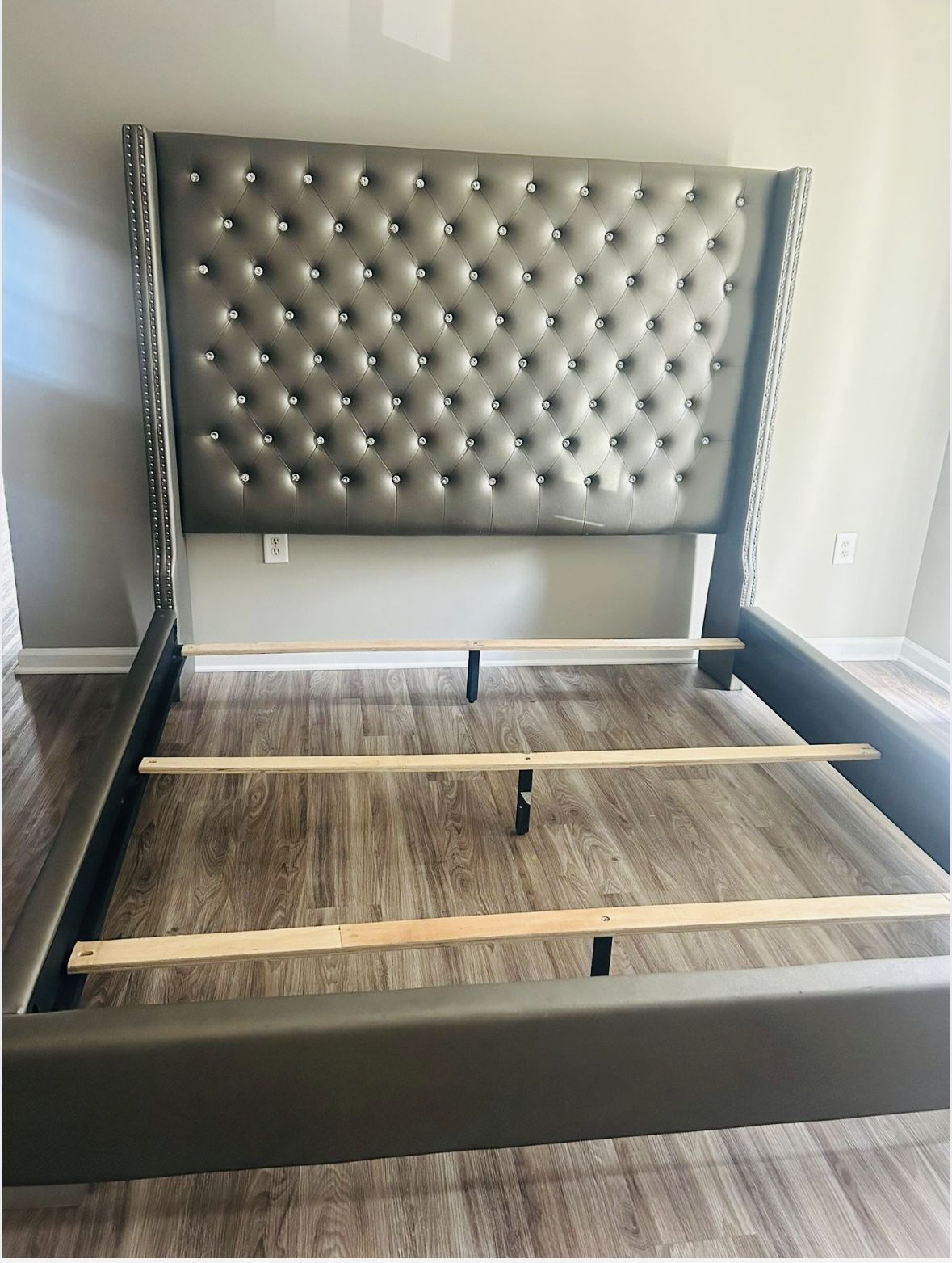 Queen Vegan Leather Wingback Bed And Dresser