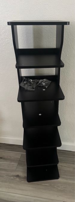 VASAGLE 7-Tier Vertical Shoe Rack, Narrow Shoe Storage Organizer with Hooks Slim Corner Tower Shelf, Space Saving for Entryway and Bedroom, Ink Black,