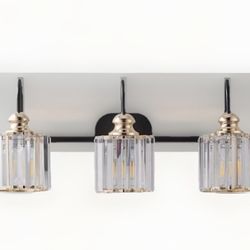 WELLFOR Vanity Light 23.2" 3 Light Clear LED Modern Vanity Light Matte Black