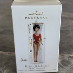 2011 Hallmark Brunette Bubble Cut Barbie Ornament Red Swimsuit Keepsake New