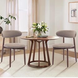 New Set of 2 COLAMY camel fabric dining chairs with solid wood legs $65 firm