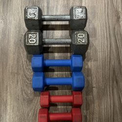 Steel Weights Dumbbells 20lbs Pair Rubber Coated 8lbs And 5lbs 