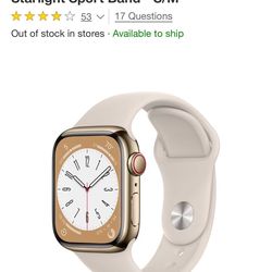 Apple Watch Series 8  41mm Gold Stainless Steel Case with Starlight Sport Band - S/M
