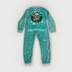 Mandalorian Yoda Teal Pajama Set Youth Small To Medium Fleece Star Wars Pullover