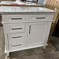 Sonoma 36 in. Single Sink Freestanding White Bath Vanity with Carrara Marble Top 