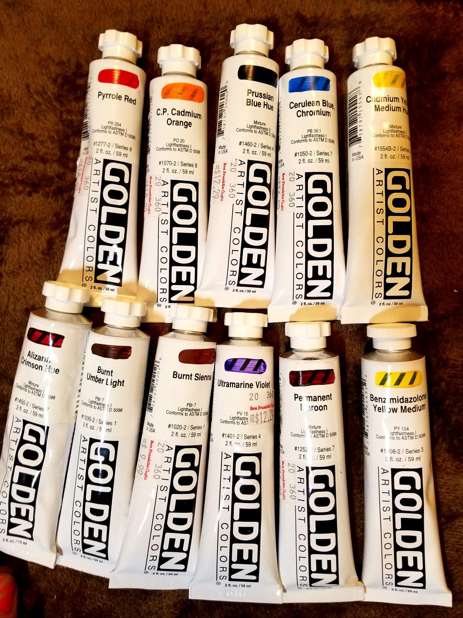 11 BRAND NEW tubes of GOLDEN Acrylic Paint.