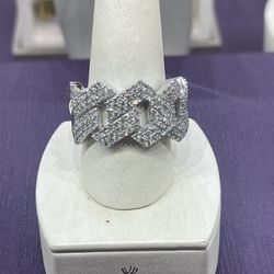 Cuban Link Ring Silver W/Diamonds