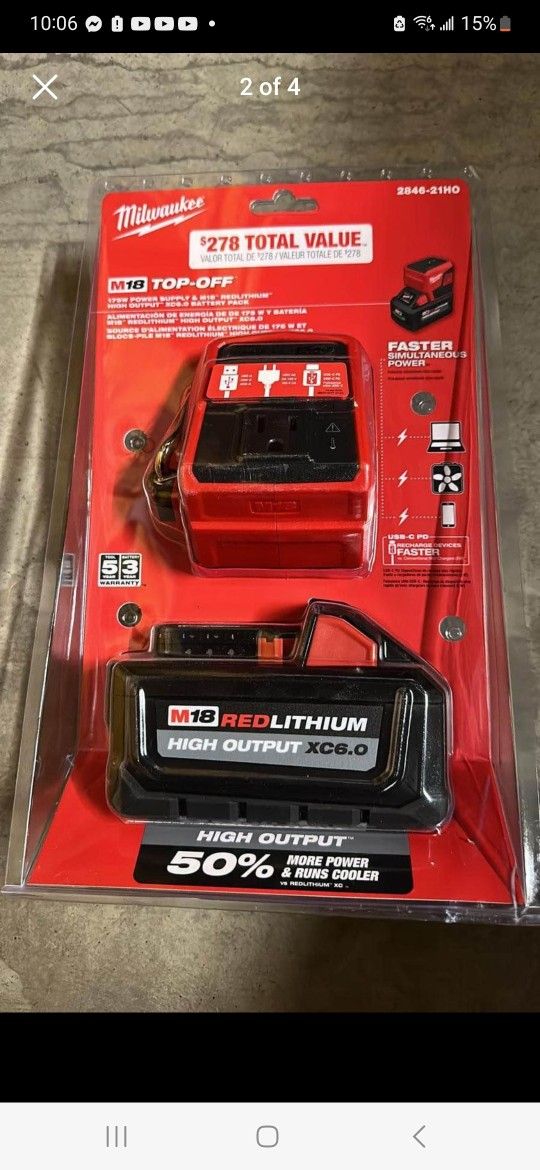 M18 18-Volt 175-Watt Lithium-Ion Powered Compact Inverter(price Is Firm) with 6.0 Ah Battery