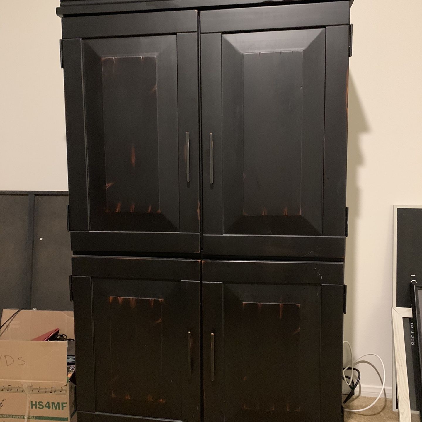 Black (distressed) Armoire/computer Desk