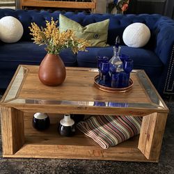 Modern Rustic Pine Coffee Table W/ Antiqued Mirror On Castors