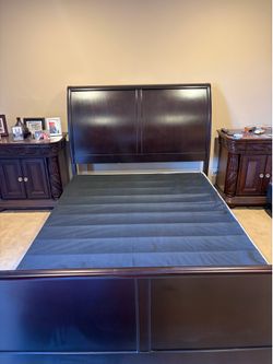 Queen bed frame with box spring mattress