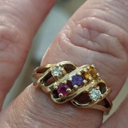 14K YELLOW GOLD SAPPHIRE RUBY TOPAZ RING sz 6 1/2
