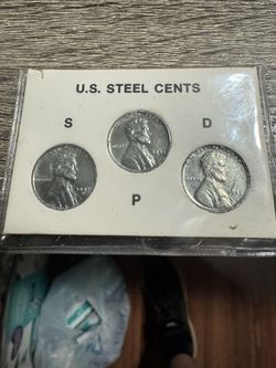 1943 U.S. Steel Cents 3-coin Wheat Penny Mint Set. Multiple Errors On Each Coin