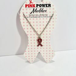 1 Breast Cancer Awareness Pink Ribbon Rhinestone Necklace Pendant Silver Chain