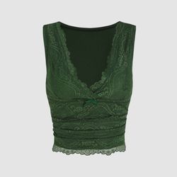 Cider Green Lace Crop Tank Top