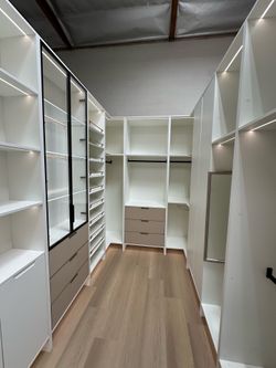 Custom Walk-In Closet Organizer with LED Lighting