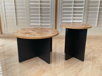 Coffee Table, 2 Piece, Solid Wood Base and Wood Burl Top (