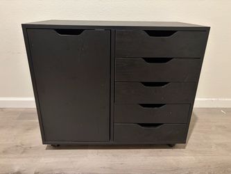 Drawer Storage Cabinet on Wheels with Door and Adjustable Shelf