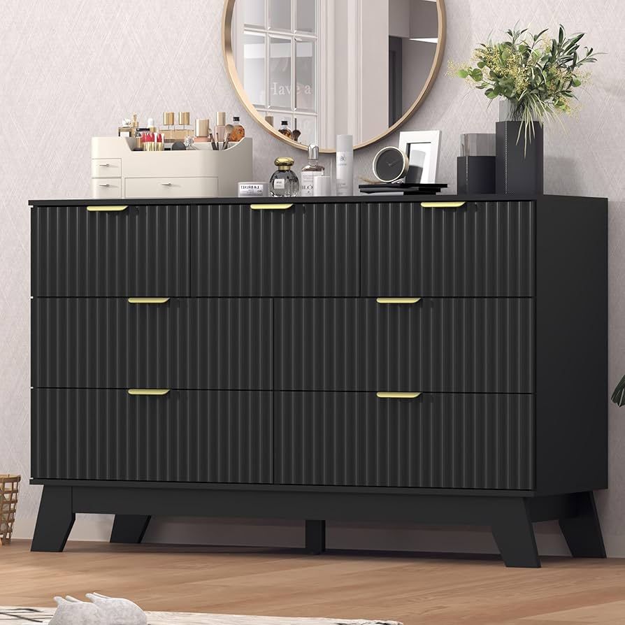 New Fluted Dresser for Bedroom,7 Drawer Dresser for Closet,Storage Cabinet and Chest of Drawers with Gold Handle,TV Stand,Storage Organizer for Living