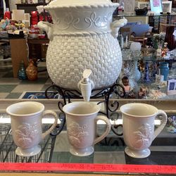 Home And Garden Party Urn On Iron Stand With Three Mugs