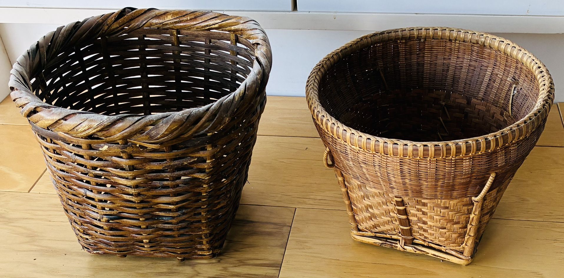 2 Baskets, 8” Diameter, 6 1/2” and 7 1/2” Tall.