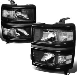 2014 - 2015 Chevy Silverado 1500 Halogen Headlamps Black Housing Clear Corner Headlights 14 - 15